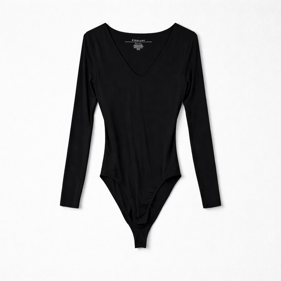 Everlane Classic Black Long Sleeve V-neck Bodysuit‎ Womens M Capsule Minimalist - Picture 3 of 11